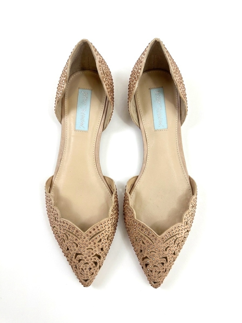 Blue by Betsey Johnson Lucy Rhinestone Cutout Flats NWOB 9.5 Old Hollywood Glam